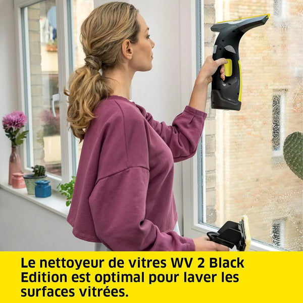 Kärcher WV 2 Black Edition – Nettoyeur de Vitres Sans Fil, 35 min d’Autonomie, 2 Raclettes