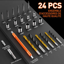 Charger l'image dans la galerie, Perceuse Visseuse Sans Fil 20V – 2 Batteries 2.0Ah, 42Nm, 25+1 Réglages, 24 Accessoires