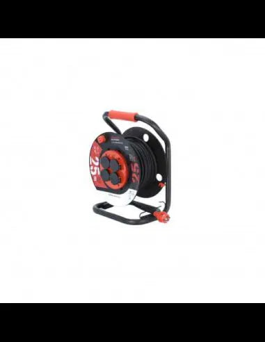 Stak Enrouleur Électrique Professionnel 25m - Câble Caoutchouc 3G2.5mm² IP44, 4 Prises, Châssis Acier