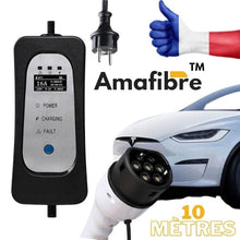 Charger l'image dans la galerie, Découvrez le chargeur pour voiture électrique de Amafibre d'une longueur de 10 mètres pour une utilisation simple et efficace comparer au autre câble conçurent plus court, le câble chargeur de voiture électrique et le câble le plus long existant Français.  Chargeur pour voiture électrique 10 mètres de type 2 16A 10A 8A 6A, choisissez l'option qui vous conviendrais le mieux pour une recharge rapide de votre véhicule.