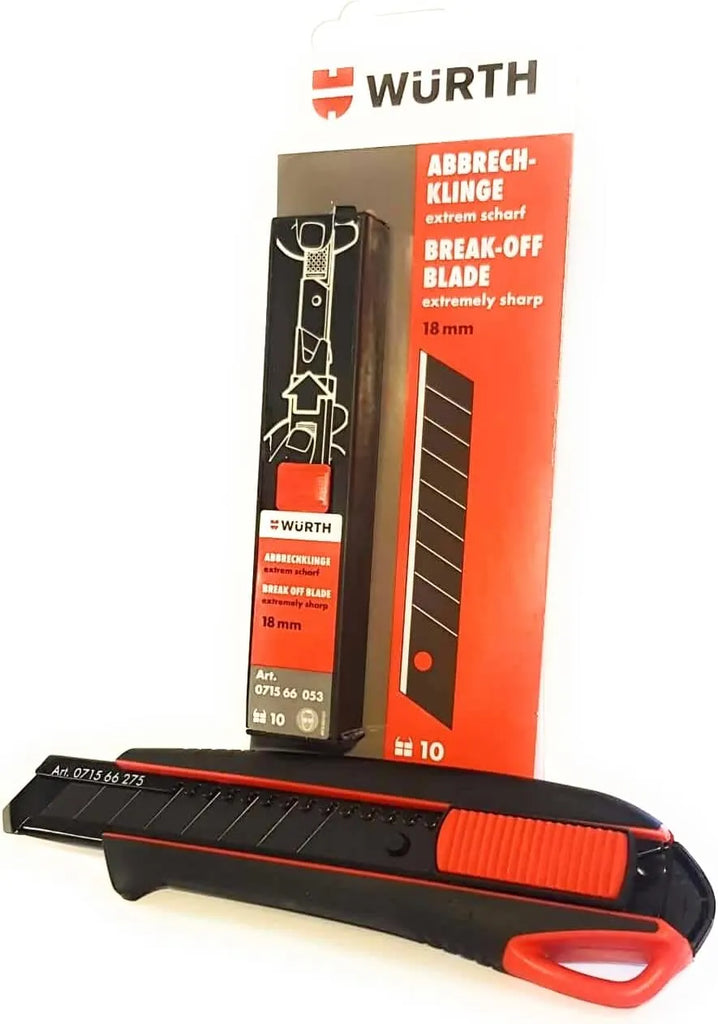 Cutter professionnel Würth 2K – 3 lames sécables + 10 lames supplémentaires