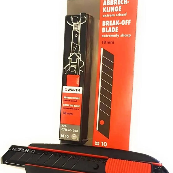 Cutter professionnel Würth 2K – 3 lames sécables + 10 lames supplémentaires