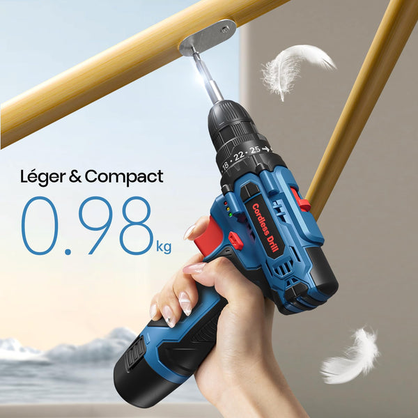 Perceuse Visseuse Sans Fil 20V – 2 Batteries 2.0Ah, 42Nm, 25+1 Réglages, 24 Accessoires