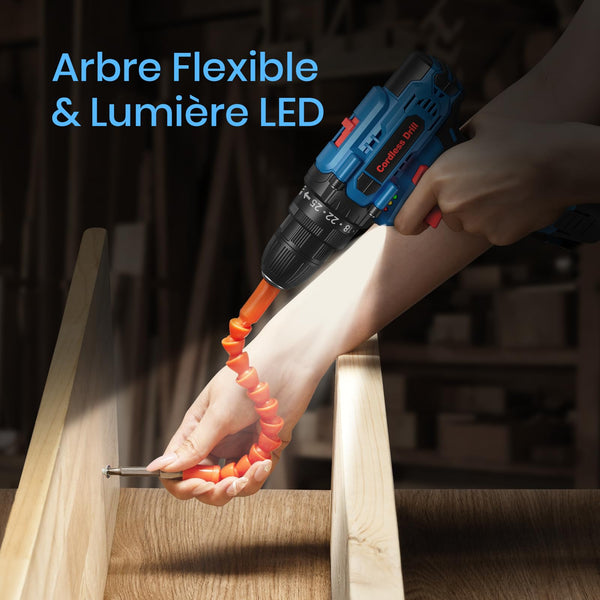 Perceuse Visseuse Sans Fil 20V – 2 Batteries 2.0Ah, 42Nm, 25+1 Réglages, 24 Accessoires