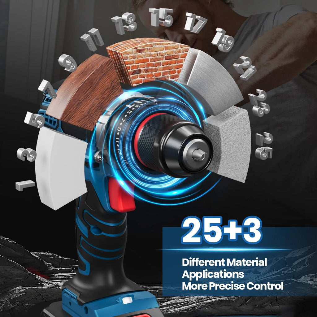 Perceuse Visseuse Sans Fil 20V – 2 Batteries 2.0Ah, 42Nm, 25+1 Réglages, 24 Accessoires