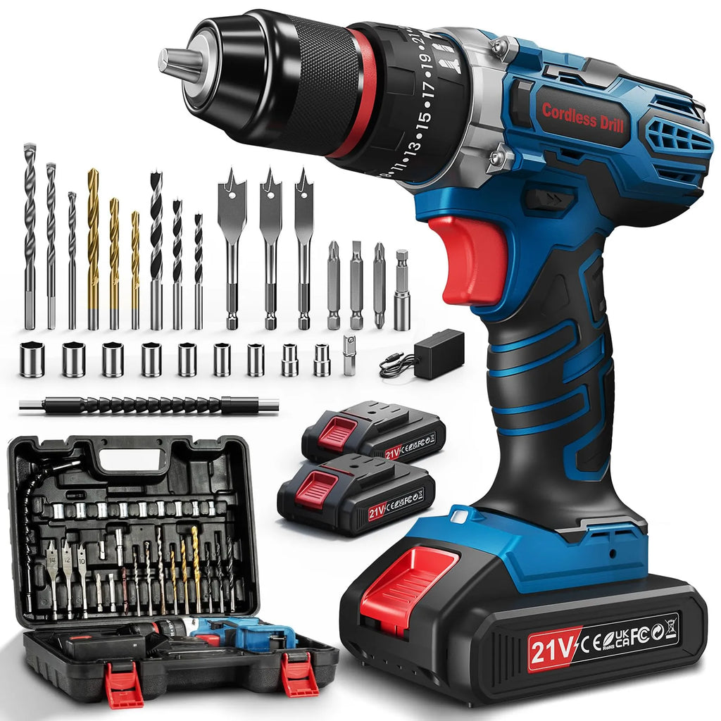 Perceuse Visseuse Sans Fil 20V – 2 Batteries 2.0Ah, 42Nm, 25+1 Réglages, 24 Accessoires