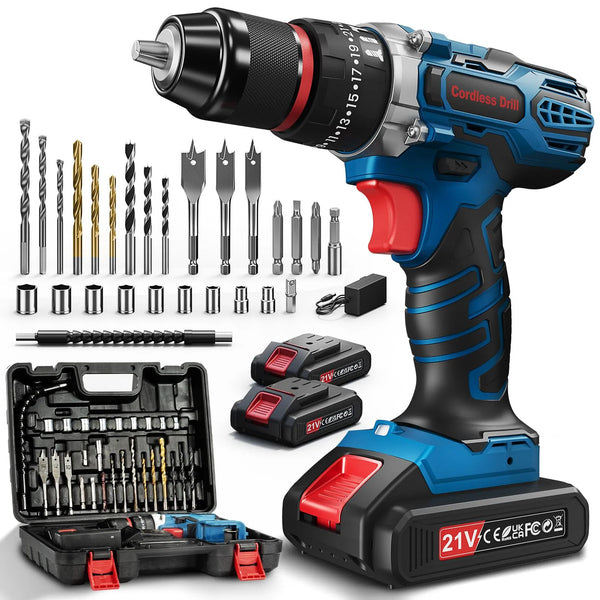 Perceuse Visseuse Sans Fil 20V – 2 Batteries 2.0Ah, 42Nm, 25+1 Réglages, 24 Accessoires